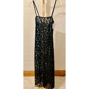 Auden black floral lace slip midi lingerie dress spaghetti straps slit Medium
